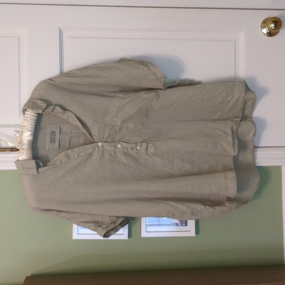 Grayson The Artist Pullover Linen Shirt, Size L in Sage